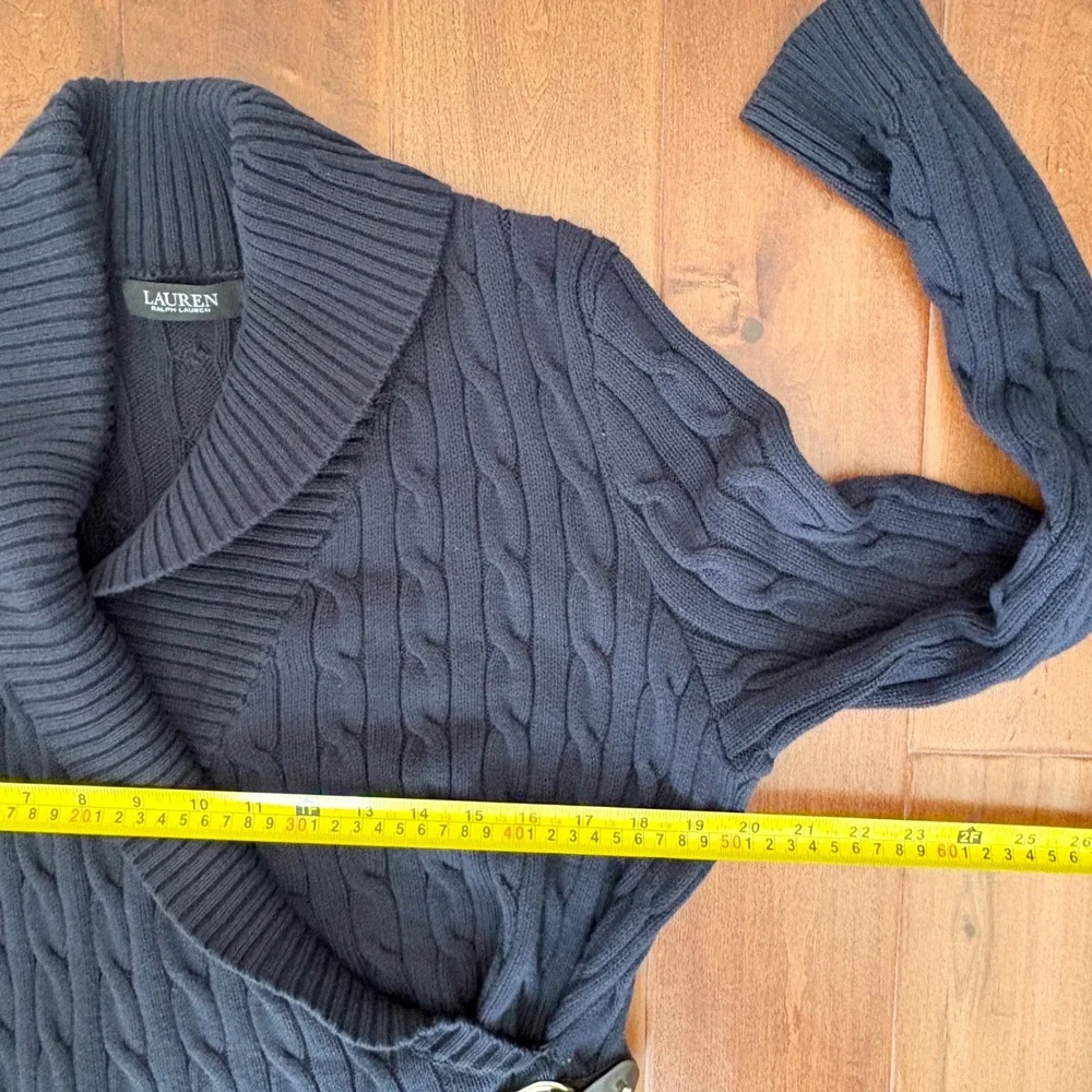 Lauren Ralph Lauren Cable Knit Wrap Dress, Womens Large Navy Blue - Picture 15 of 15
